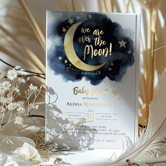 Over the Moon Celestial Baby shower Folie Accenten Folie Uitnodiging
