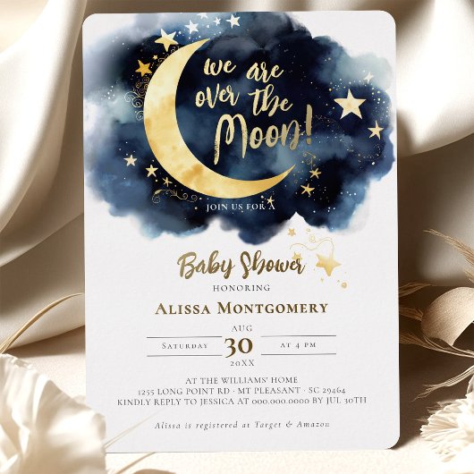 Over the Moon Celestial Baby shower Folie Accenten Folie Uitnodiging