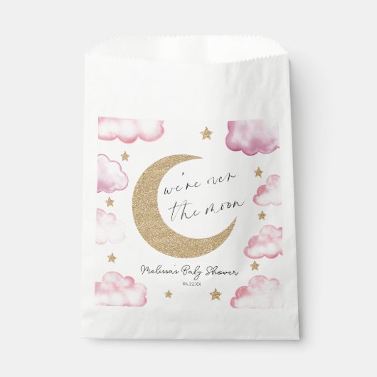 Over The Moon Celestial Pink Clouds Baby Shower Bedankzakje (Voorkant)
