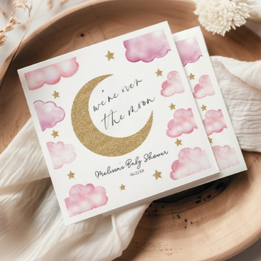 Over The Moon Celestial Pink Clouds Baby Shower Servet
