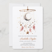 Over the Moon Celestial Roze Meisje Baby shower Ch Kaart (Voorkant)