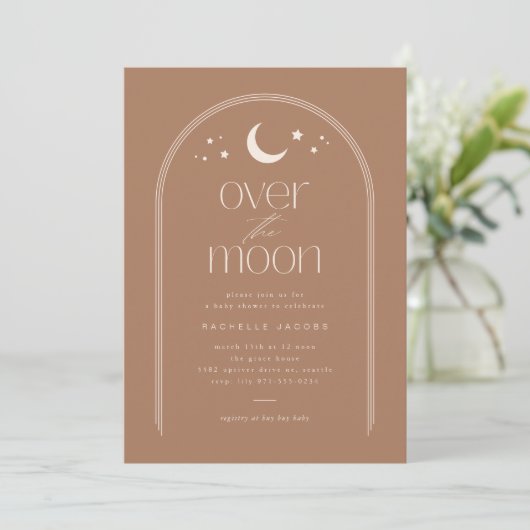 Over the Moon Clay Boho Baby shower Invitation Kaart (Staand voorkant)