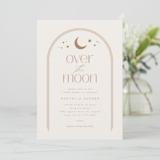 Over the Moon Cream Boho Baby shower Invitation Kaart (Staand voorkant)