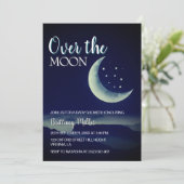 Over the Moon Crescent Stars Baby shower Kaart (Staand voorkant)