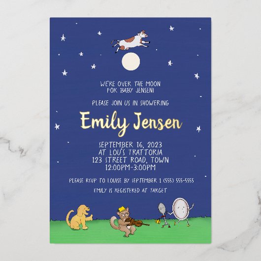 Over the Moon Custom Folie Baby shower Invitation Folie Uitnodiging (Voorkant)