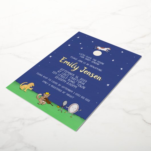 Over the Moon Custom Folie Baby shower Invitation Folie Uitnodiging (Gedraaid)