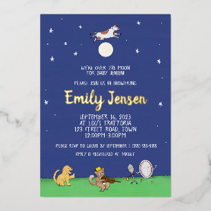 Over The Moon Custom Folie Baby Shower Uitnodiging