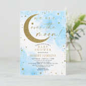 Over the Moon Dreamy Boy Baby shower Invitation Kaart (Staand voorkant)