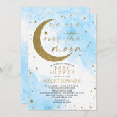 Over the Moon Dreamy Boy Baby shower Invitation Kaart (Voorkant / Achterkant)
