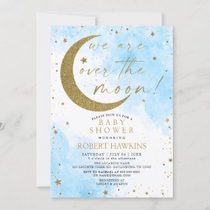 Over the Moon Dreamy Boy Baby shower Invitation Kaart
