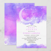 Over the Moon Dreamy Girl Baby shower Invitation Kaart (Voorkant / Achterkant)