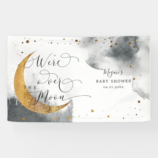 Over the Moon Dreamy Grey Sky Baby shower Spandoek (Horizontaal)