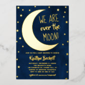 Over The Moon | Echte babyshower Folie Uitnodiging (Voorkant)