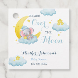 Over the Moon Elephant Boy Baby shower Bedankjes Labels