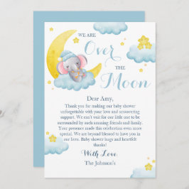 Over the Moon Elephant Boy Baby shower Bedankkaart