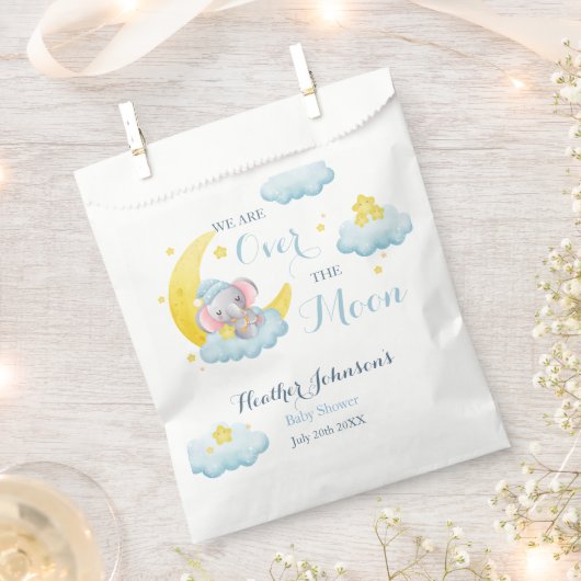 Over the Moon Elephant Boy Baby shower Bedankzakje (Geknipt)