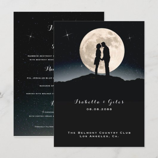 Over the Moon en Sterrennacht bruiloft Menu (Voorkant / Achterkant)
