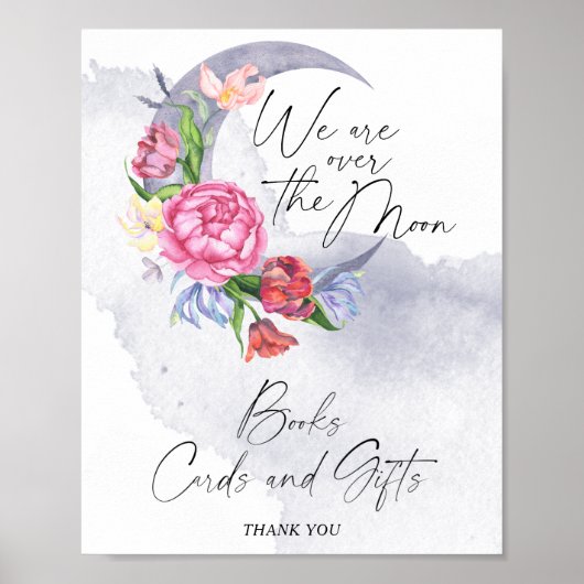 Over the moon Flowers Baby shower Boeken, Kaarten Poster (Voorkant)