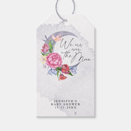 Over the moon Flowers baby shower Cadeaulabel (Voorkant)