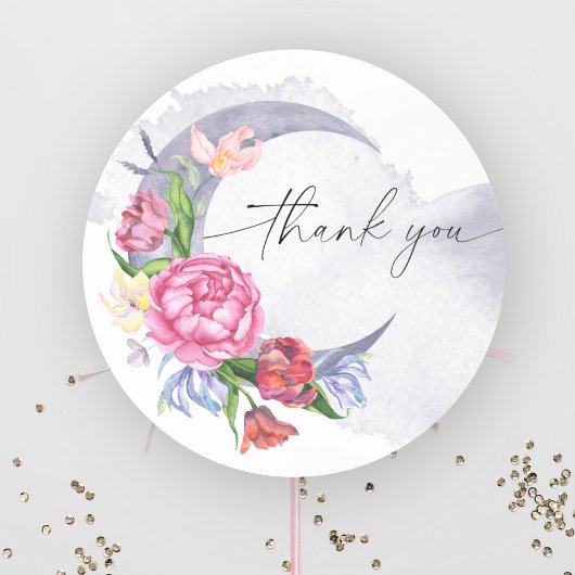 Over the moon Flowers baby shower dank u Ronde Sticker
