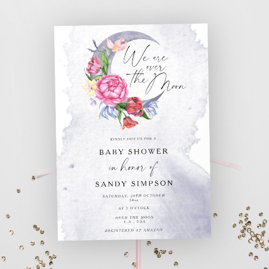 Over the Moon Flowers Baby shower Kaart