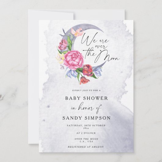 Over the Moon Flowers Baby shower Kaart (Voorkant)