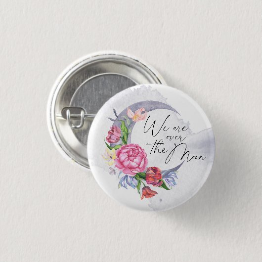 Over the moon Flowers baby shower Ronde Button 3,2 Cm (Voorkant /achterkant)