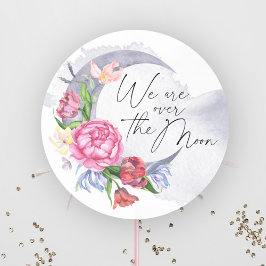 Over the moon Flowers baby shower Ronde Sticker