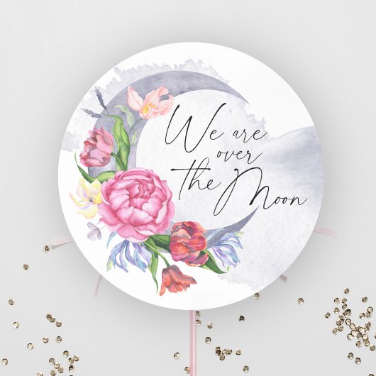 Over the moon Flowers baby shower Ronde Sticker