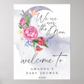 Over the moon Flowers Welkom baby shower feest Poster (Voorkant)