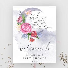 Over the moon Flowers Welkom baby shower feest Poster