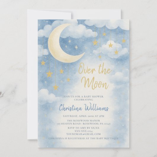 Over the Moon for Baby Shower Invitation Kaart (Voorkant)