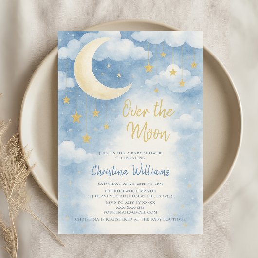 Over the Moon for Baby Shower Invitation Kaart