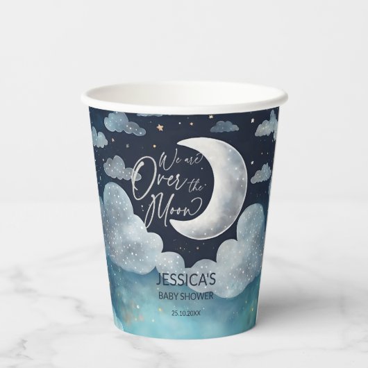 Over the moon galaxy baby shower monogram papieren bekers (Achterkant)