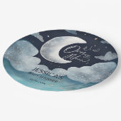 Over the moon galaxy baby shower monogram papieren bordje (Gekanteld)