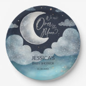 Over the moon galaxy baby shower monogram papieren bordje (Voorkant)