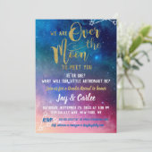 Over the Moon Galaxy Gender Reveal Baby shower Kaart (Staand voorkant)