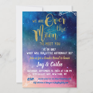 Over the Moon Galaxy Gender Reveal Baby shower Kaart