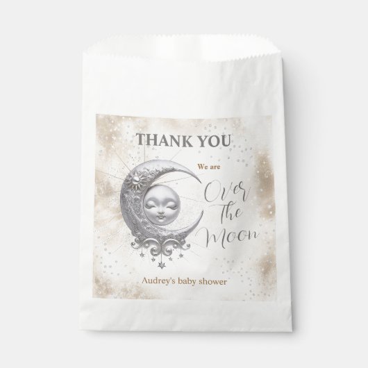 Over the Moon Gender Neutral Baby shower Favor Bag Bedankzakje (Voorkant)