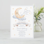 Over the Moon Gender Neutral Script Baby shower Kaart (Staand voorkant)