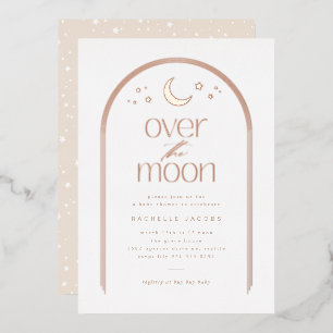 Over the Moon Geslacht Neutrale Baby Shower Roze G Folie Uitnodiging