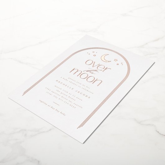 Over the Moon Geslachtsneutraal Baby shower Roos G Folie Uitnodiging (Gedraaid)