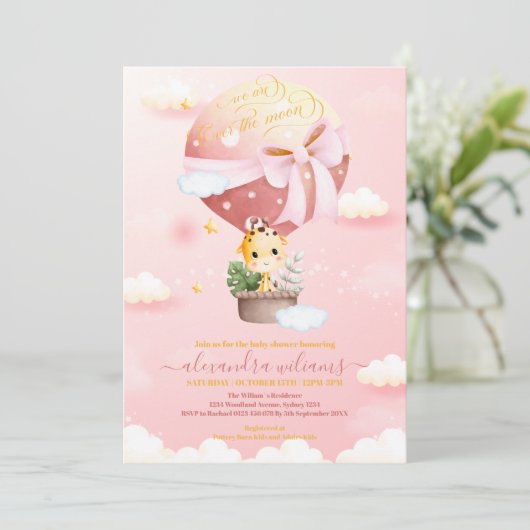 Over the Moon Giraffe Baby shower Kaart (Staand voorkant)
