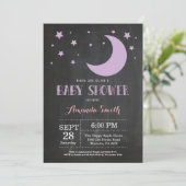 Over the Moon Girl Baby shower Invitation Paarse Kaart (Staand voorkant)