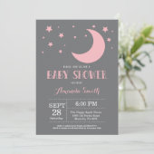 Over the Moon Girl Baby shower Invitation Roze Kaart (Staand voorkant)