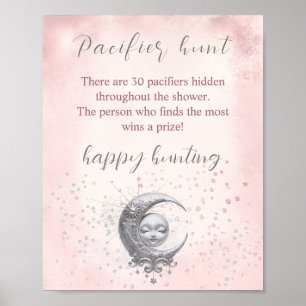 Over The Moon Girl Baby shower Pacifier Hunt Game Poster