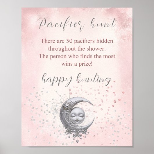 Over The Moon Girl Baby shower Pacifier Hunt Game Poster (Voorkant)