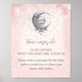 Over the Moon Girl Baby shower Time Capsule Sign Poster