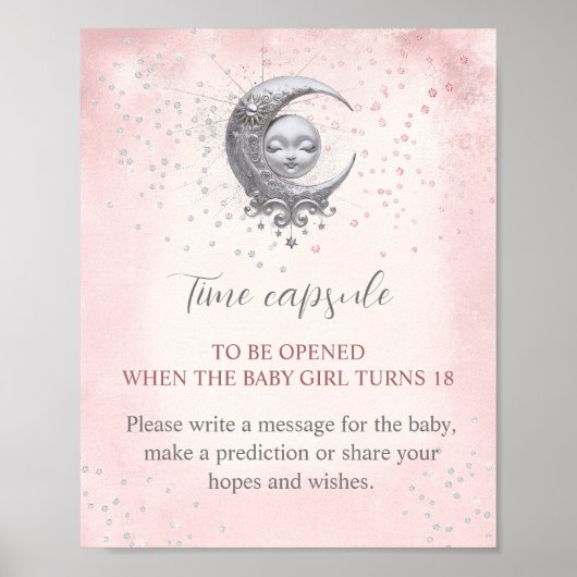Over the Moon Girl Baby shower Time Capsule Sign Poster (Voorkant)