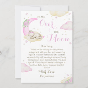 Over The Moon Girl Bear Baby Shower Bedankkaart